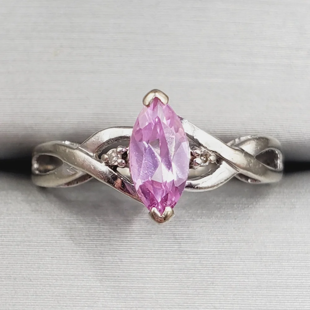 10k White Gold Marquise Pink Topaz Ring